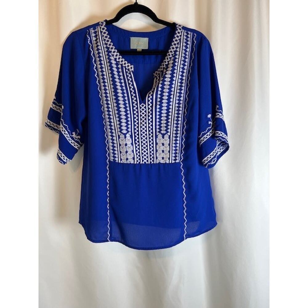 Skies Are Blue Womens Blue Senza Embroidered Detailed Top Large - Picture 2 of 7
